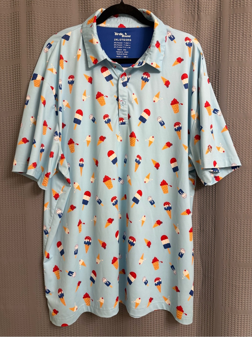 Birdie Bound Ice Cream Pop Golf Polo Shirt 2XL Blue Patriotic Summer Big & Tall
